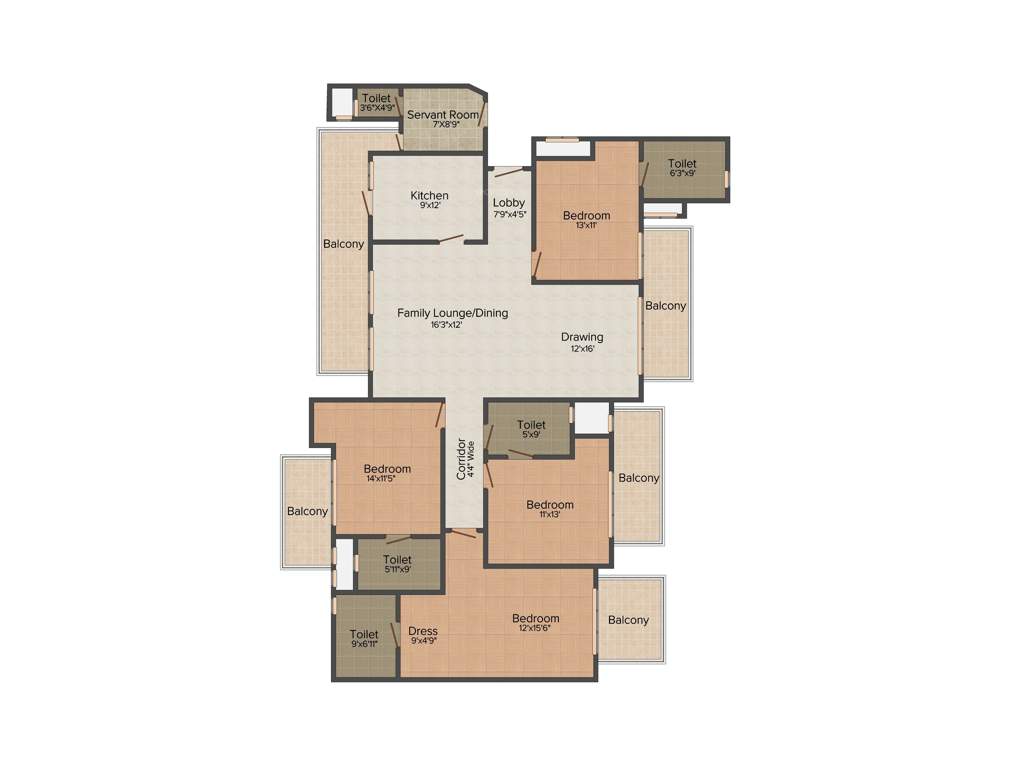 Bestech Park View Spa Next (4BHK+4T (2,635 sq ft)   Servant Room 2635 sq ft)