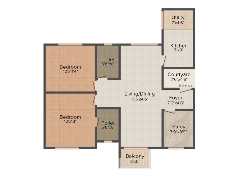 Prestige Ferns Residency (2BHK+2T (1,303 sq ft) + Study Room 1303 sq ft)
