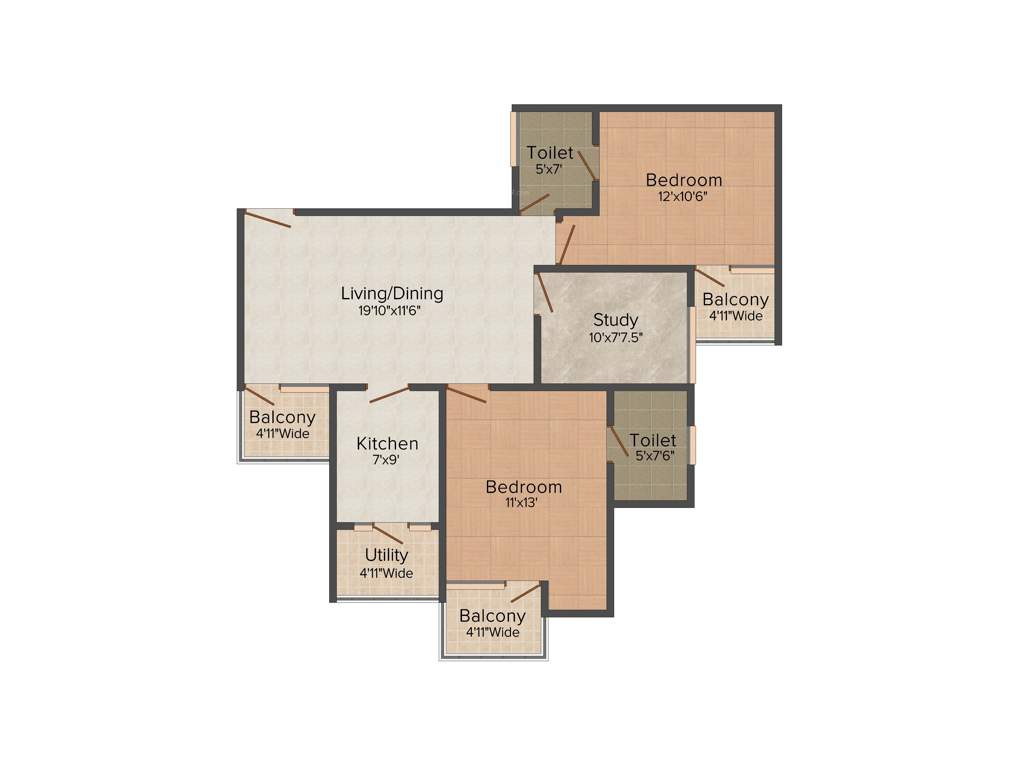 Amrapali Verona Heights (2BHK+2T (1,230 sq ft)   Study Room 1230 sq ft)