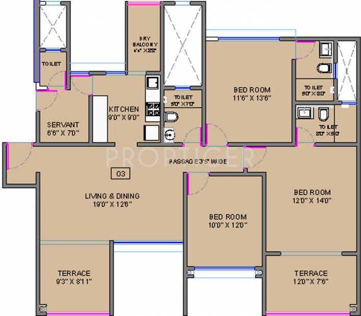 BramhaCorp F Residences (3BHK+3T (1,780 sq ft) + Servant Room 1780 sq ft)