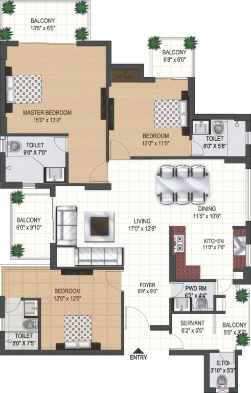 SS The Coralwood (3BHK+3T (2,250 sq ft) + Servant Room 2250 sq ft)
