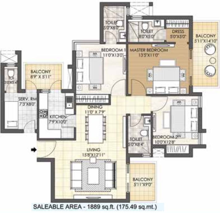 Adani Oyster Grande (3BHK+3T (1,889 sq ft) + Servant Room 1889 sq ft) Adani Oyster Grande (3BHK+3T (1,889 sq ft) + Servant Room 1889 sq ft)