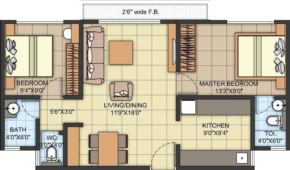 Swaraj Lagoona (2BHK+2T (940 sq ft) 940 sq ft)