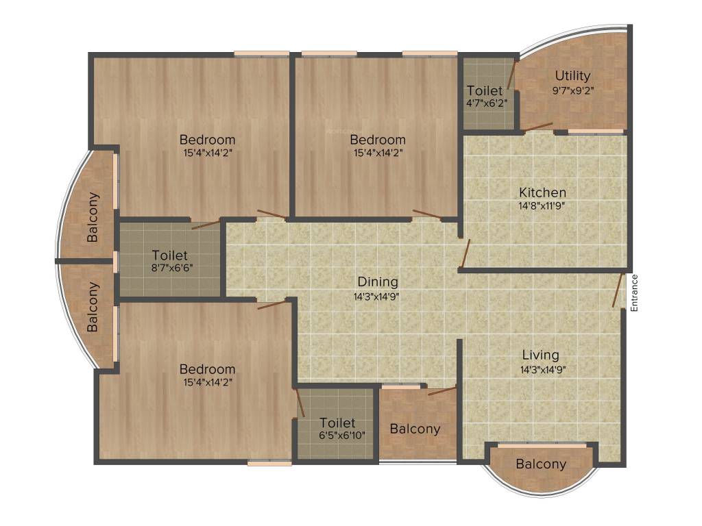 Kristal Pearl F and I (3BHK+3T (1,453 sq ft) 1453 sq ft)