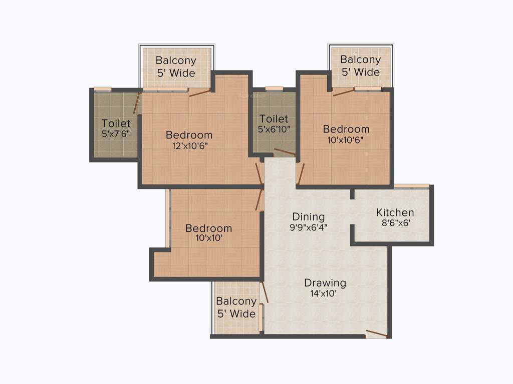 Amrapali Kingswood (3BHK+2T (1,115 sq ft) 1115 sq ft)