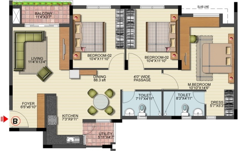 Bren SJR Unity (3BHK+2T (1,251 sq ft) 1251 sq ft) Bren SJR Unity (3BHK+2T (1,251 sq ft) 1251 sq ft)