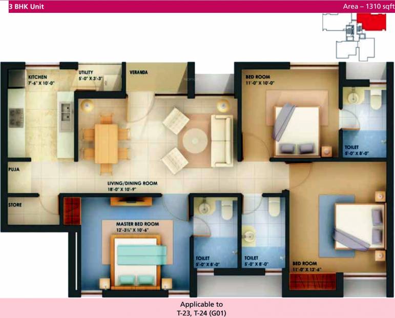 Arihant Chetna (3BHK+3T (1,310 sq ft)   Pooja Room 1310 sq ft)