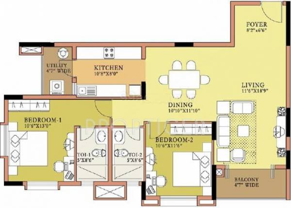 Salarpuria Sattva Symphony (2BHK+2T (1,282 sq ft) 1282 sq ft)