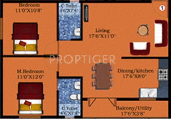 DS Serene (2BHK+2T (1,073 sq ft) 1073 sq ft)