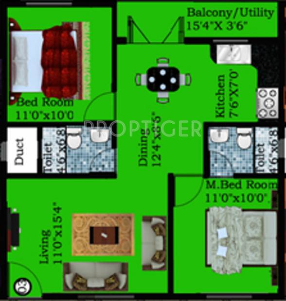 DS Sigma (2BHK+2T (1,104 sq ft) 1104 sq ft)