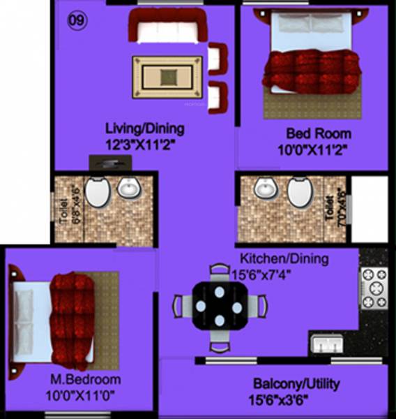 DS Sprinkles (2BHK+2T (1,034 sq ft) 1034 sq ft)