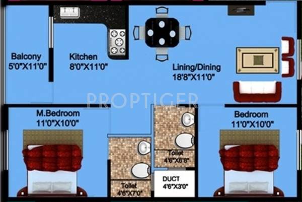 DS Sprinkles (2BHK+2T (1,079 sq ft) 1079 sq ft)
