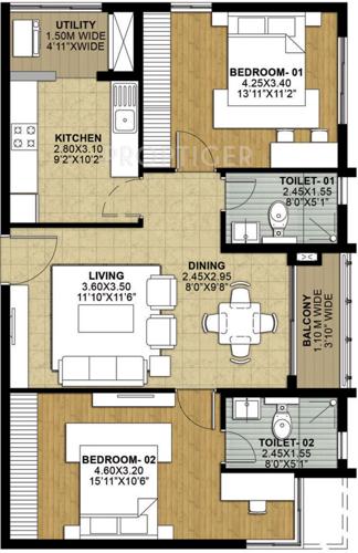 Salarpuria Sattva Necklace Pride (2BHK+2T (1,280 sq ft) 1280 sq ft)