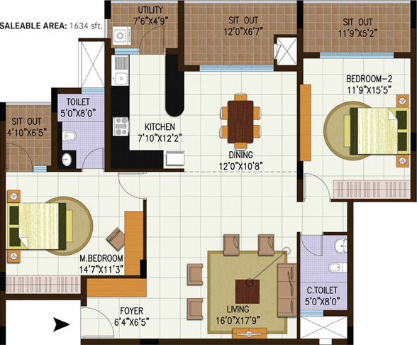 Century Central (2BHK+2T (1,634 sq ft) 1634 sq ft)