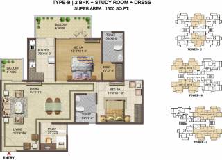 Shree Shree Vardhman Victoria (2BHK+2T (1,300 sq ft) + Study Room 1300 sq ft)