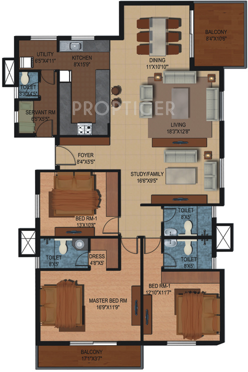 Century Breeze (3BHK+3T (2,423 sq ft) + Study Room 2423 sq ft)