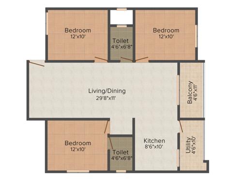 DS DSMAX SUNSHINE (3BHK+2T (1,455 sq ft) 1455 sq ft)