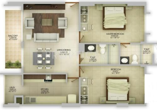 Pramuk Aqua Heights (2BHK+2T (1,200 sq ft) 1200 sq ft)