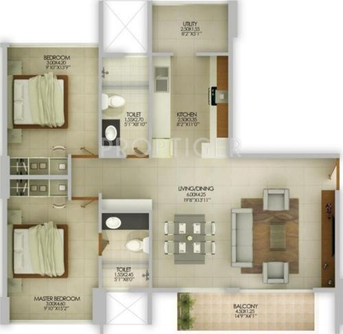 Pramuk Aqua Heights (2BHK+2T (1,235 sq ft) 1235 sq ft)