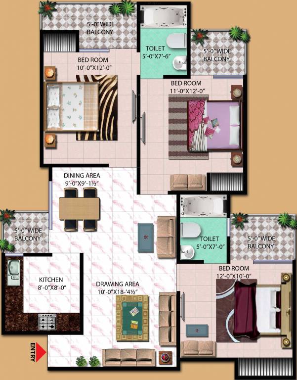 SCC Sapphire (3BHK+2T (1,225 sq ft) 1225 sq ft)