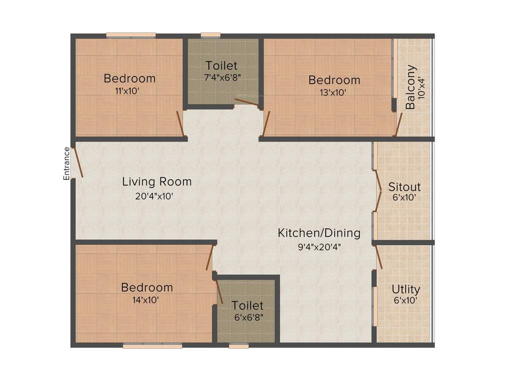 Radiant Lake View (3BHK+3T (1,400 sq ft) 1400 sq ft)