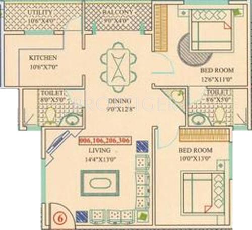 Lakasa Sri Siva Sai Meadows Floor Plan (2BHK+2T (1,075 sq ft) 1075 sq ft)