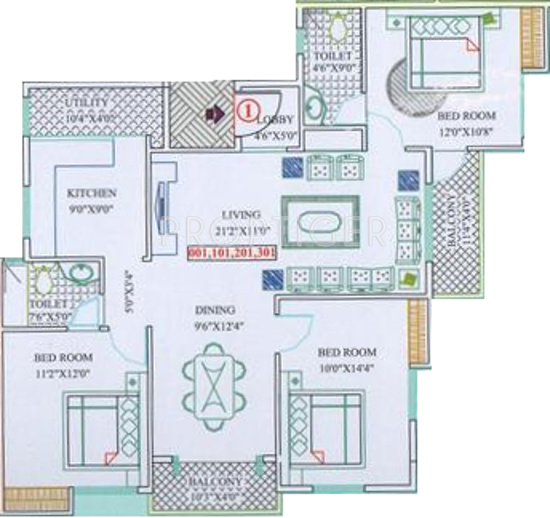 Lakasa Sri Siva Sai Meadows Floor Plan (3BHK+2T (1,463 sq ft) 1463 sq ft)