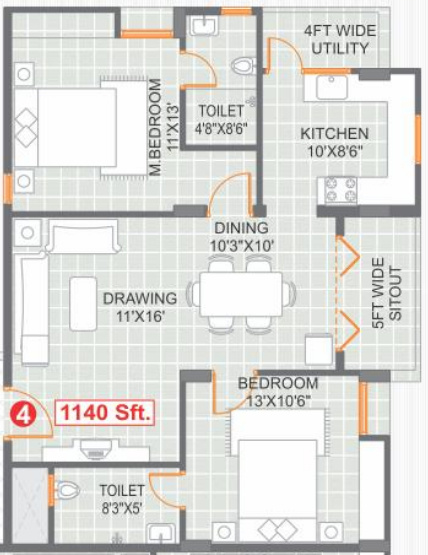 Saroj Meadows (2BHK+2T (1,140 sq ft) 1140 sq ft)