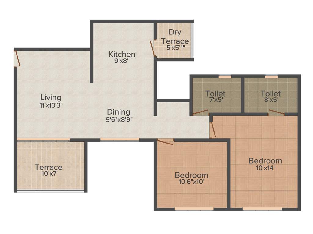 Kumar Princeville (2BHK+2T (1,011 sq ft) 1011 sq ft)