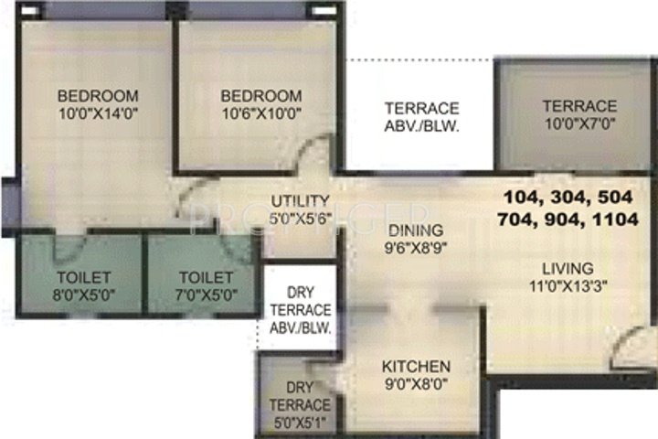 Kumar Princeville (2BHK+2T (1,043 sq ft) 1043 sq ft)