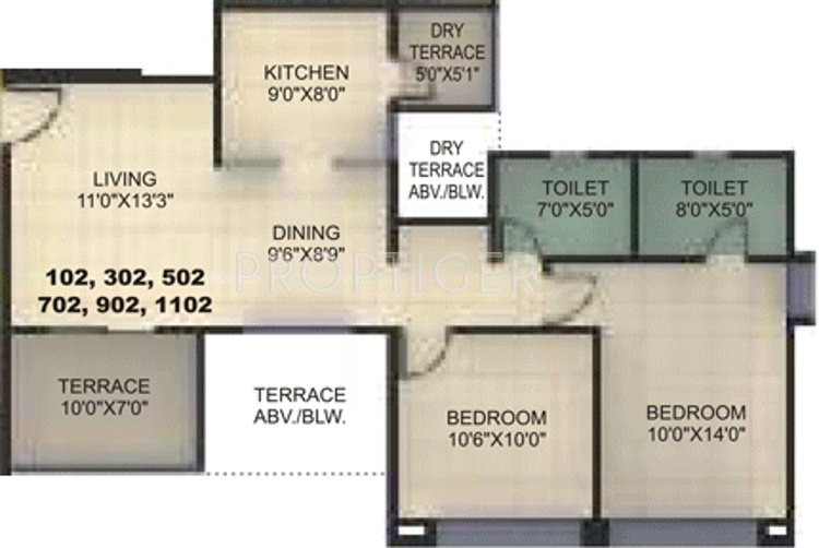 Kumar Princeville (2BHK+2T (1,047 sq ft) 1047 sq ft)