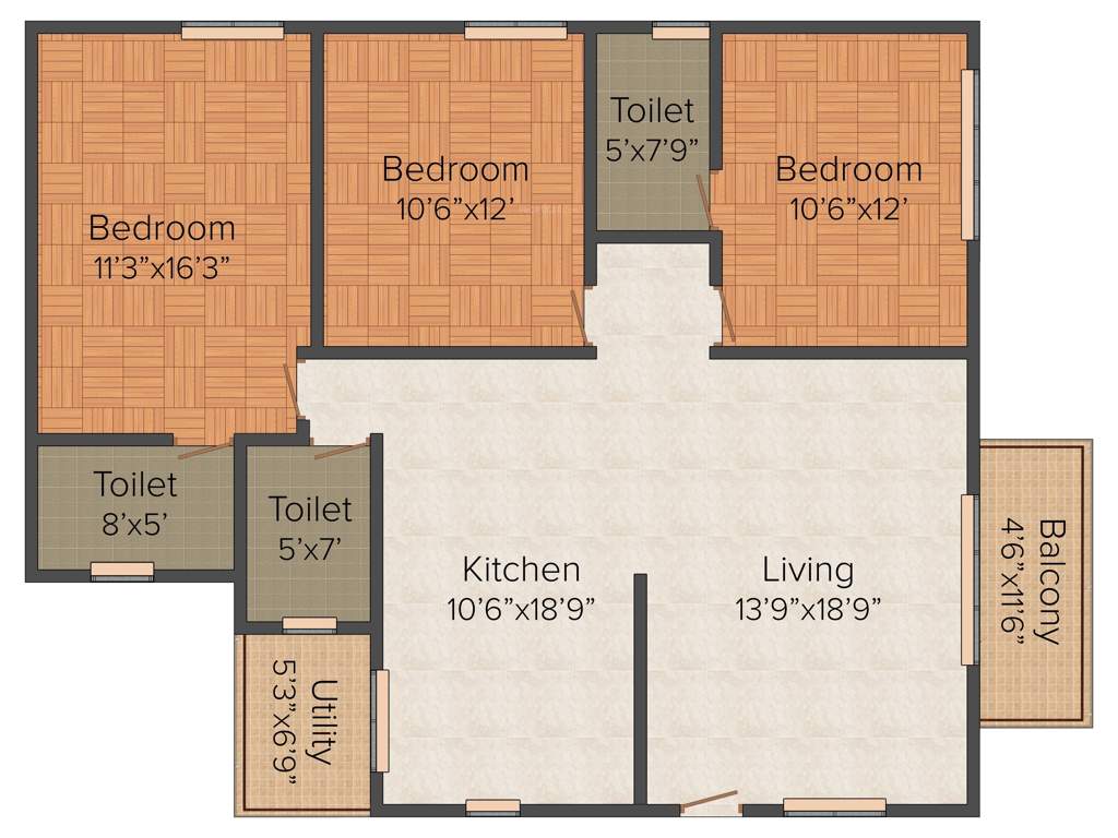 Saravana Tranquil Heights (3BHK+3T (1,634 sq ft) 1634 sq ft)
