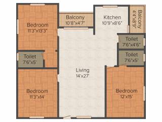 Saravana Tranquil Heights (3BHK+3T (1,643 sq ft) 1643 sq ft)