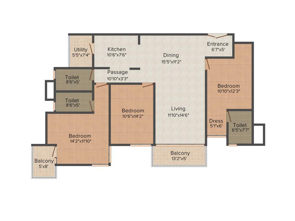 Bren Trillium (3BHK+3T (1,672 sq ft) 1672 sq ft)