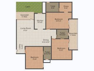 Purvanchal Royal Park (3BHK+2T (1,315 sq ft) 1315 sq ft)