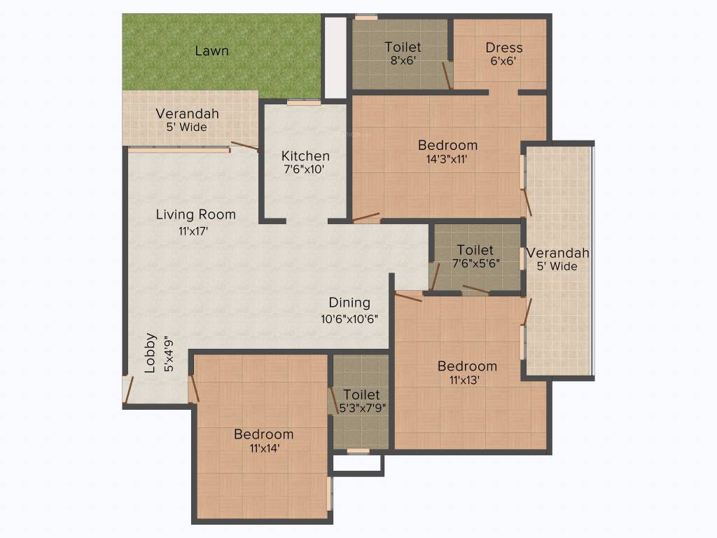 Purvanchal Royal Park (3BHK+2T (1,315 sq ft) 1315 sq ft)