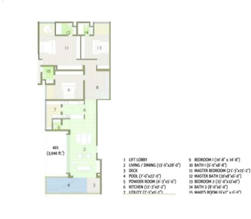 Value Cardinal (3BHK+3T (3,940 sq ft)   Servant Room 3940 sq ft)