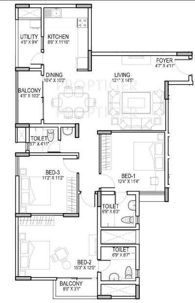 Oceanus Vista Phase 1 (3BHK+2T (1,646 sq ft) 1646 sq ft)