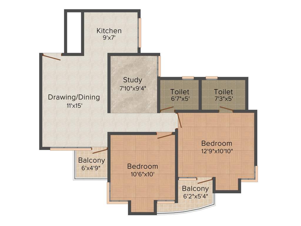Supertech Czar Suites (2BHK+2T (1,295 sq ft) + Study Room 1295 sq ft)