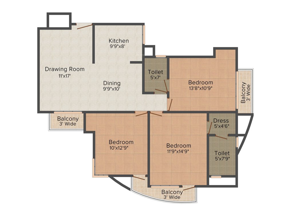 Supertech Czar Suites (3BHK+2T (1,775 sq ft) 1775 sq ft)