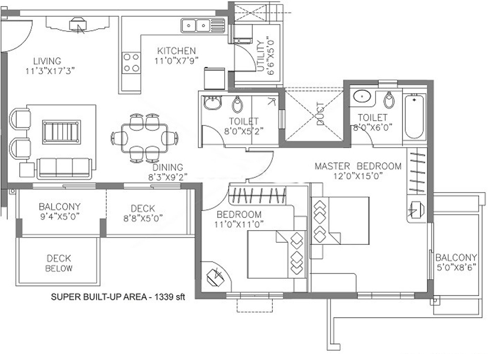 Floor Plan (2BHK+2T (1,339 sq ft) 1339 sq ft) Puravankara Purva Highland Floor Plan (2BHK+2T (1,339 sq ft) 1339 sq ft)