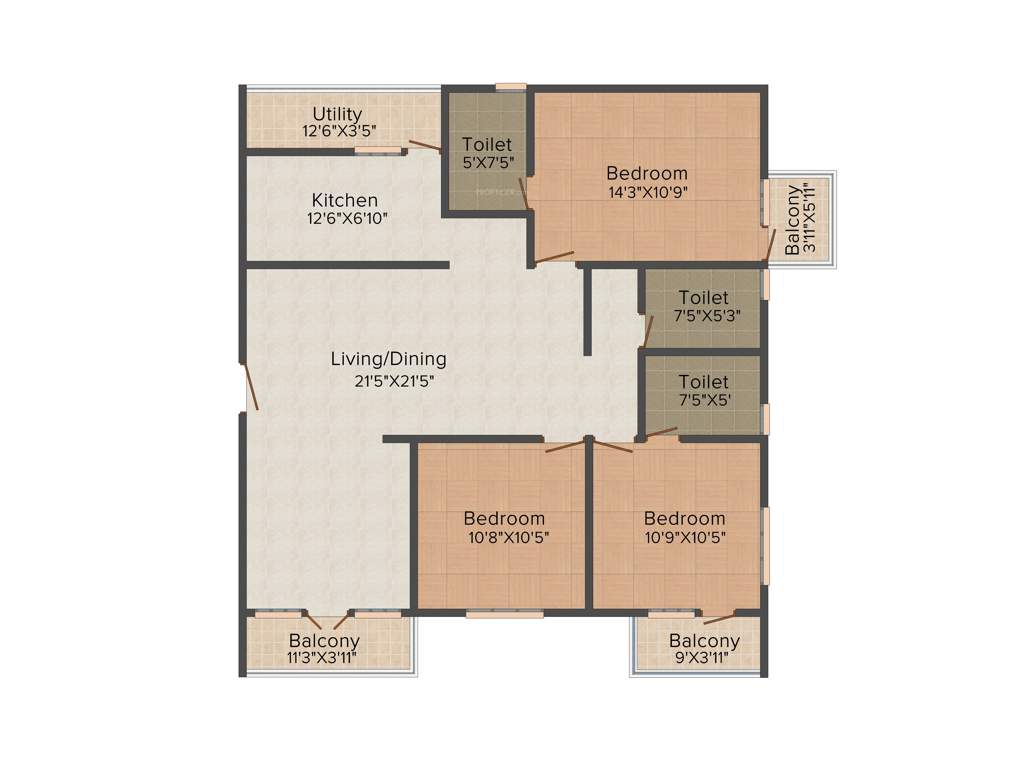 Maithri Shilphitha Royal (3BHK+3T (1,520 sq ft) 1520 sq ft)