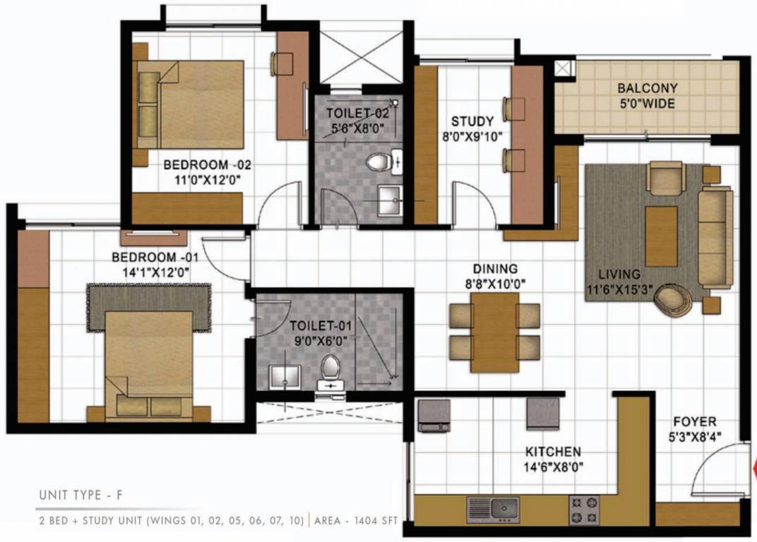 Prestige Casabella (2BHK+2T (1,404 sq ft) + Study Room 1404 sq ft)