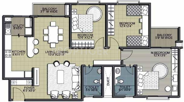 Salarpuria Sattva Salarpuria Sattva Greenage (3BHK+2T (1,590 sq ft) 1590 sq ft)