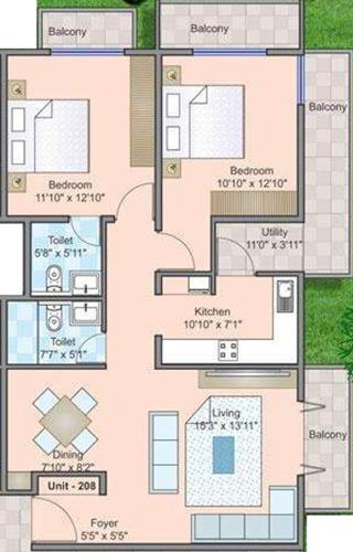 Millennia Mount Galilee (2BHK+2T (1,300 sq ft) 1300 sq ft)