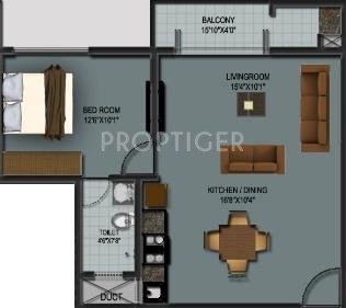 Essem 18 Le Terrace Floor Plan (1BHK+1T)