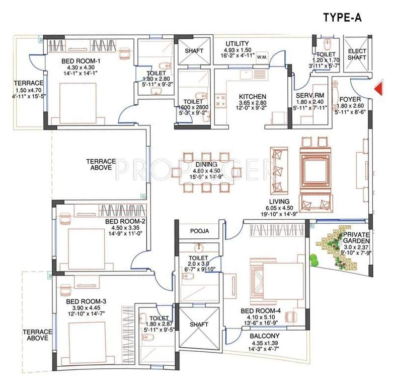 Sobha Carnation (4BHK+5T (2,823 sq ft)   Servant Room 2823 sq ft)