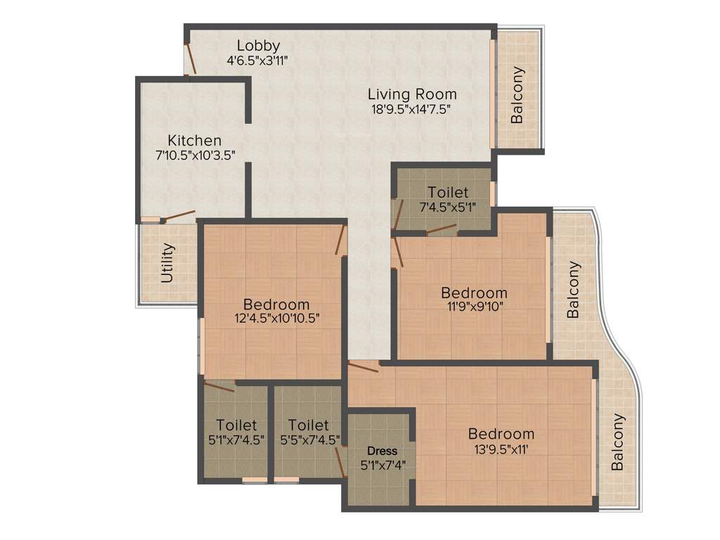 Paras Dews (3BHK+3T (1,665 sq ft) 1665 sq ft)