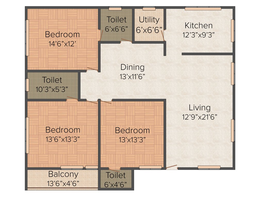 Jayakumar JJ Elita (3BHK+3T (1,690 sq ft) 1690 sq ft)