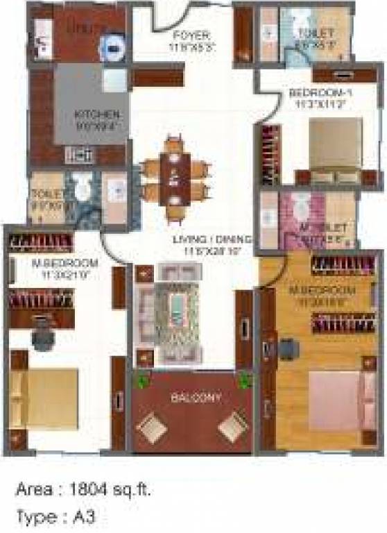 Vigneshwara Cedar Woods (3BHK+3T (1,804 sq ft) 1804 sq ft)